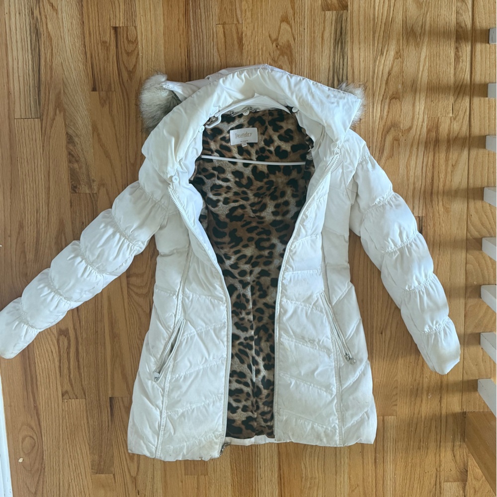Laundry By Shelli Segal White Winter Jacket with Fur Hood